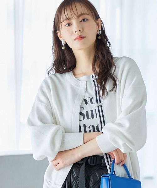 miclat（ミクラ）の「大きいサイズ　ミラノリブカーディガン　miclat（カーディガン/ボレロ・レディース・オフホワイト/ブルーグリーン・L/LL/3L/4L/5L）」の4枚目の写真