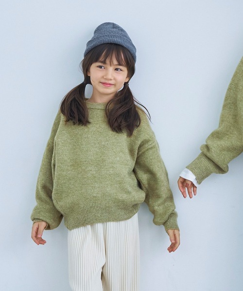 coca(coca)(コカ)の「キッズ 親子お揃い無地ニットトップス(ニット/セーター・キッズ・カーキ/ブルー・100/130/120/110/140)」の2枚目の写真