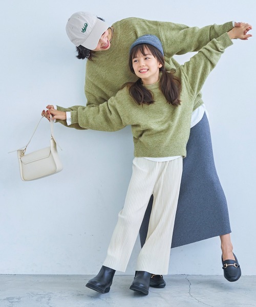 coca(coca)(コカ)の「キッズ 親子お揃い無地ニットトップス(ニット/セーター・キッズ・カーキ/ブルー・100/130/120/110/140)」の6枚目の写真