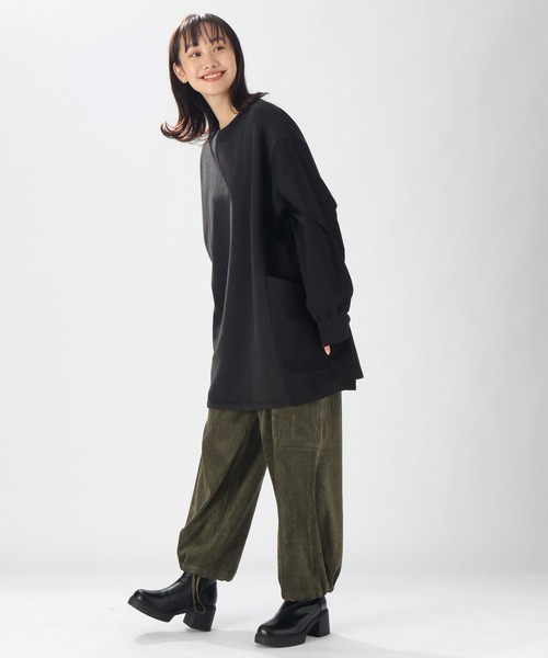 niko and（ニコアンド）の「裏起毛布帛ドッキングプルオーバー