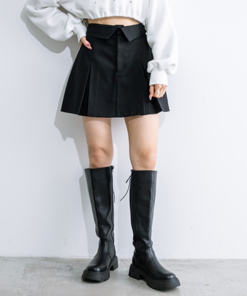 OLIVE des OLIVE（オリーブデオリーブ）の「ウエスト折り返しプリーツスカート　1032010130（スカート・レディース・ブラック/チャコールグレー/チェック・FREE）」の2枚目の写真