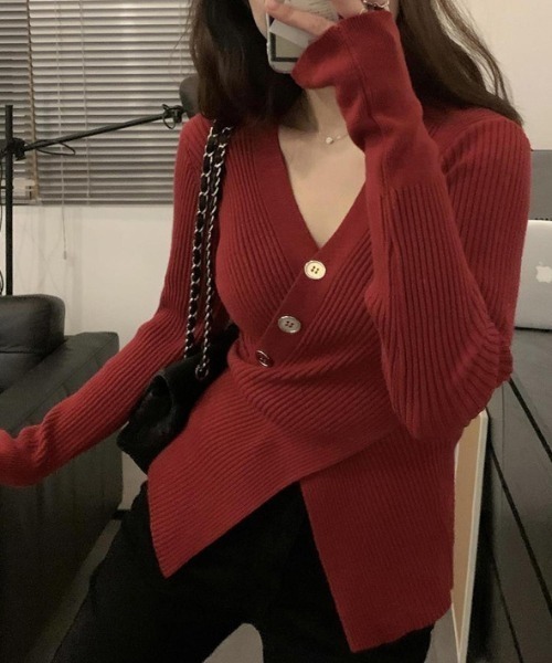 deux amour（ドゥーザムール）の「カシュクールリブニットプルオーバー（Tシャツ/カットソー・レディース・ホワイト/ブラック/レッド/オフホワイト/カーキ/ピンク・FREE）」の6枚目の写真