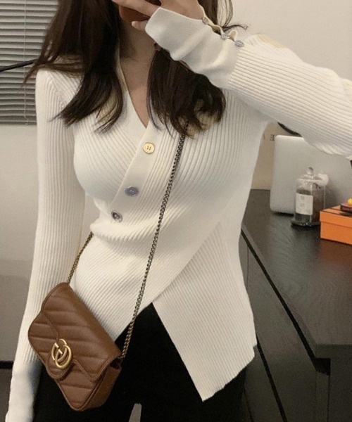 deux amour（ドゥーザムール）の「カシュクールリブニットプルオーバー（Tシャツ/カットソー・レディース・ホワイト/ブラック/レッド/オフホワイト/カーキ/ピンク・FREE）」の7枚目の写真