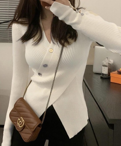 deux amour（ドゥーザムール）の「カシュクールリブニットプルオーバー（Tシャツ/カットソー・レディース・ホワイト/ブラック/レッド/オフホワイト/カーキ/ピンク・FREE）」の8枚目の写真