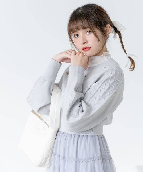DearMyLoveRose(ディアマイラブローズ)の「ラインストーンドットショートニットトップス(ニット/セーター・レディース・ブラック/レッド/ベビーピンク/サックスブルー/ホワイト・M-L/L-XL/LL~3L)」の10枚目の写真