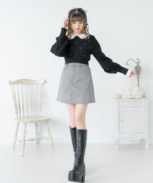 DearMyLoveRose(ディアマイラブローズ)の「ラインストーンドットショートニットトップス(ニット/セーター・レディース・ブラック/レッド/ベビーピンク/サックスブルー/ホワイト・M-L/L-XL/LL~3L)」の13枚目の写真