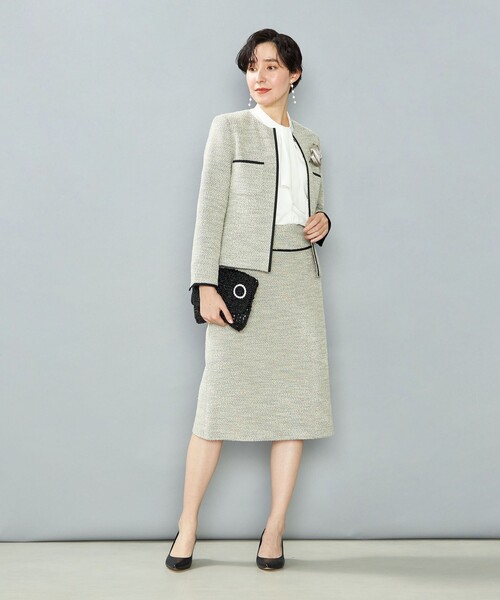 NOLLEY’S（ノーリーズ）の「《セットアップ対応》コンパクトインレイクルーネックジャケット（ノーカラージャケット・レディース・ネイビー/ベージュ系その他/ダークネイビー・36/38/40）」の6枚目の写真