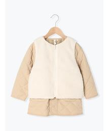 Samansa Mos2 Lagom | ボアベスト付キルトジャケット(ノーカラージャケット)