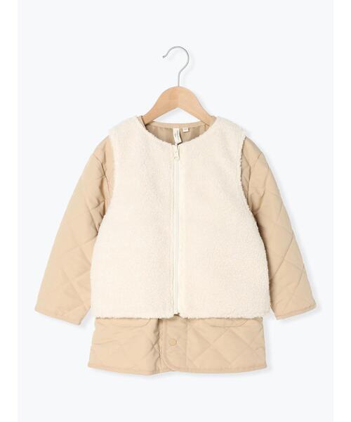 Samansa Mos2 Lagom(サマンサモスモスラーゴム)の「ボアベスト付キルトジャケット(ノーカラージャケット・キッズ・カーキ/ベージュ・大(L)/中(M)/特(XL)/小(S))」の4枚目の写真