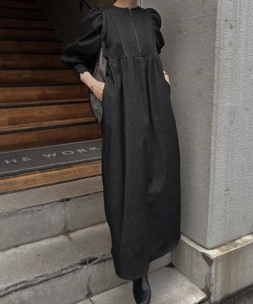 WILLFULLY（ウィルフリー）の「denim volume gather sleeve zip OP