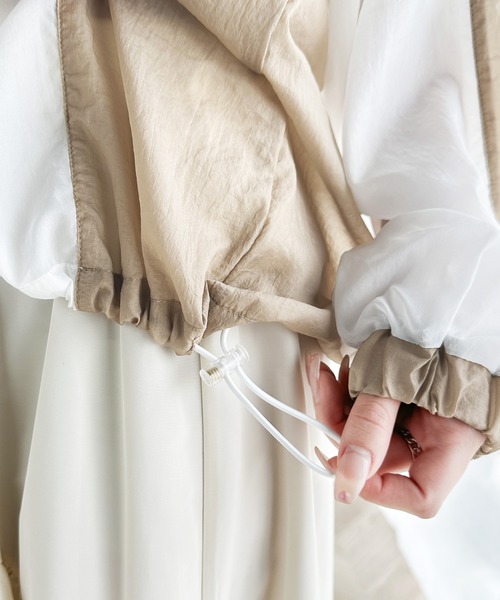 セール】レトロ配色が今っぽ！胸刺繍配色シアー裾ドロストV