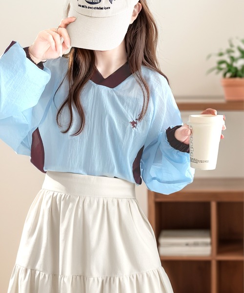 ユ*ー様 vintage メッシュロング丈プルオーバーvネックフーディー 大きいサイズ レディース 太リブ重ねVネックプルオーバー bai