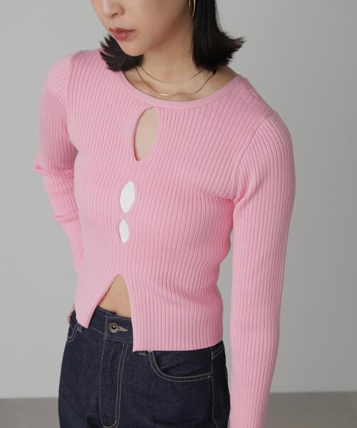 FREE'S MART(フリーズマート)の「◆前後2WAYスリットカットアウトリブニット(ニット/セーター・レディース・ブラック/ホワイト/ピンク・FREE)」の1枚目の写真