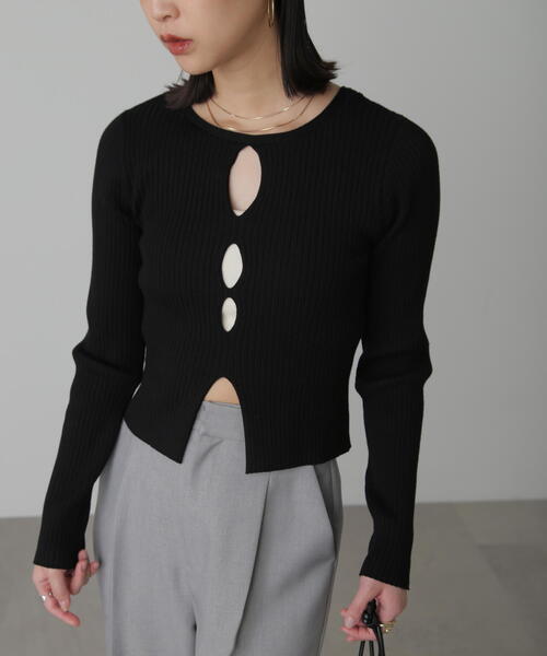 FREE'S MART(フリーズマート)の「◆前後2WAYスリットカットアウトリブニット(ニット/セーター・レディース・ブラック/ホワイト/ピンク・FREE)」の3枚目の写真