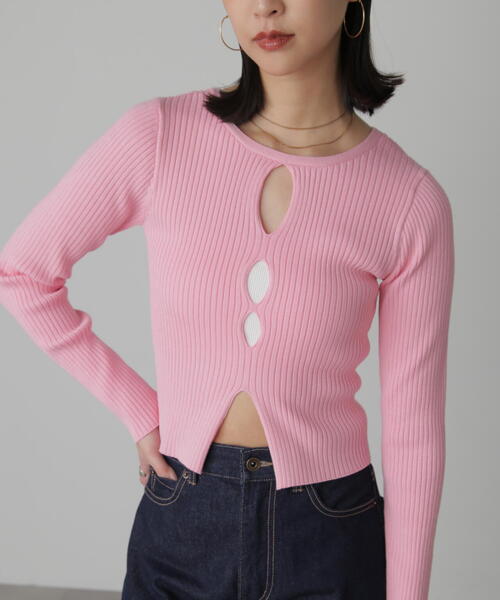 FREE'S MART(フリーズマート)の「◆前後2WAYスリットカットアウトリブニット(ニット/セーター・レディース・ブラック/ホワイト/ピンク・FREE)」の14枚目の写真