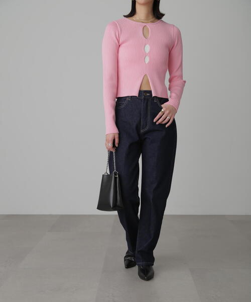 FREE'S MART(フリーズマート)の「◆前後2WAYスリットカットアウトリブニット(ニット/セーター・レディース・ブラック/ホワイト/ピンク・FREE)」の12枚目の写真