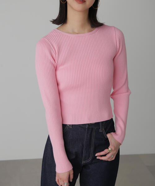 FREE'S MART(フリーズマート)の「◆前後2WAYスリットカットアウトリブニット(ニット/セーター・レディース・ブラック/ホワイト/ピンク・FREE)」の8枚目の写真