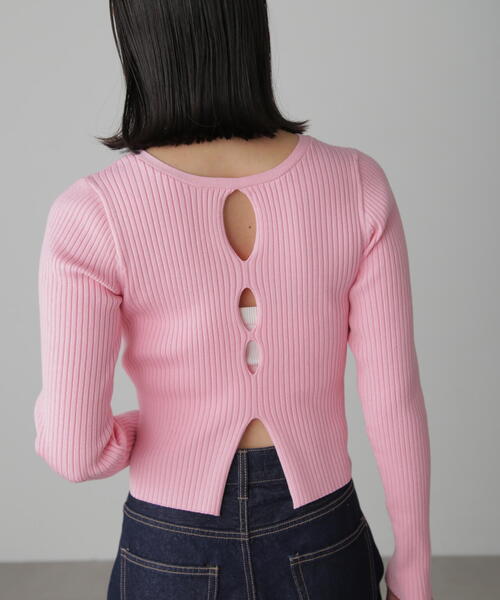 FREE'S MART(フリーズマート)の「◆前後2WAYスリットカットアウトリブニット(ニット/セーター・レディース・ブラック/ホワイト/ピンク・FREE)」の6枚目の写真