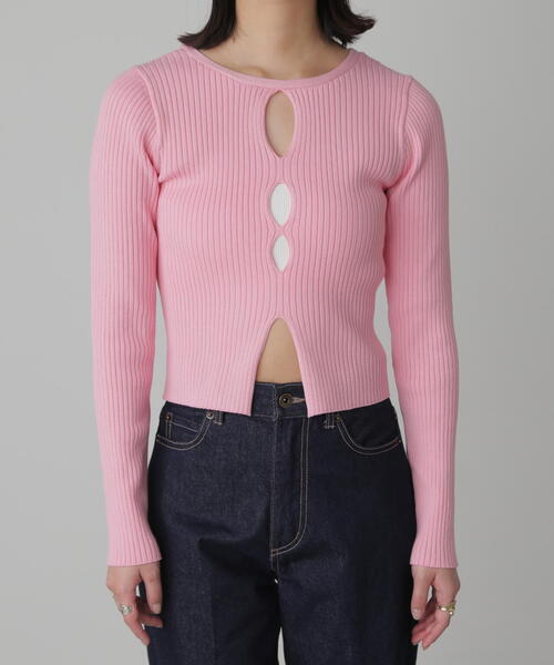 FREE'S MART(フリーズマート)の「◆前後2WAYスリットカットアウトリブニット(ニット/セーター・レディース・ブラック/ホワイト/ピンク・FREE)」の5枚目の写真