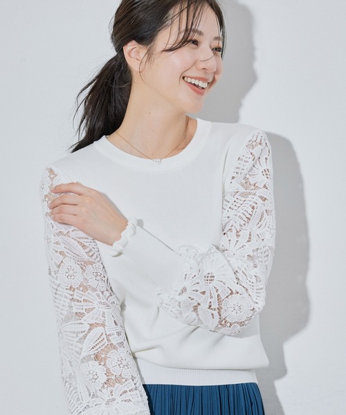 Jayro（ジャイロ）の「袖レースニット（ニット/セーター・レディース・ホワイト系その他/ブルー/ピンク/ブラック・FREE）」の2枚目の写真