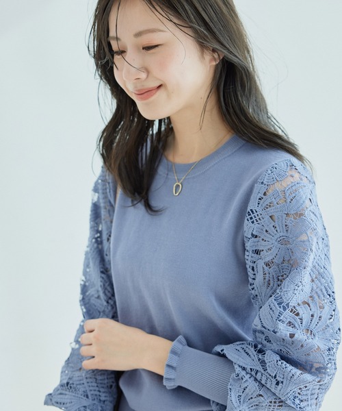 Jayro（ジャイロ）の「袖レースニット（ニット/セーター・レディース・ホワイト系その他/ブルー/ピンク/ブラック・FREE）」の4枚目の写真