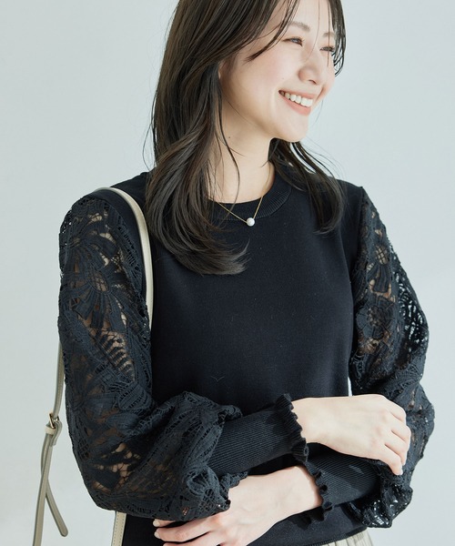 Jayro（ジャイロ）の「袖レースニット（ニット/セーター・レディース・ホワイト系その他/ブルー/ピンク/ブラック・FREE）」の3枚目の写真