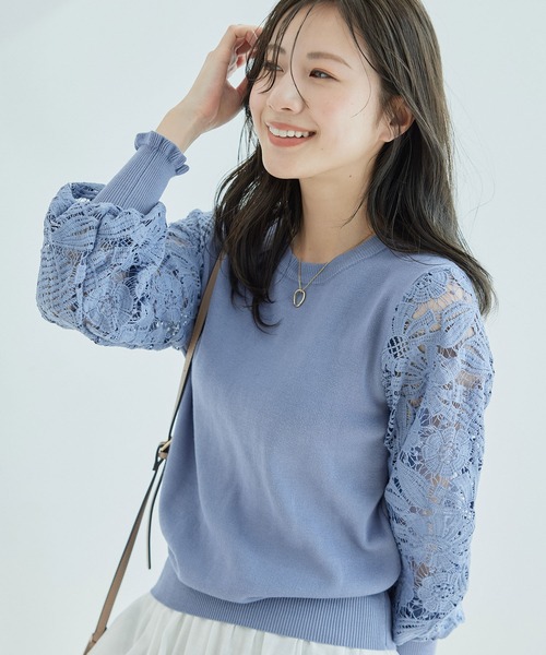 Jayro（ジャイロ）の「袖レースニット（ニット/セーター・レディース・ホワイト系その他/ブルー/ピンク/ブラック・FREE）」の5枚目の写真