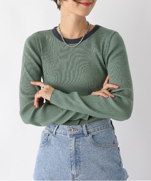 LEPSIM(レプシィム)の「アソートリブインナー 108073(Tシャツ/カットソー・レディース・ホワイト×ブラック/オフホワイト/グリーン/ブラック・FREE)」の4枚目の写真