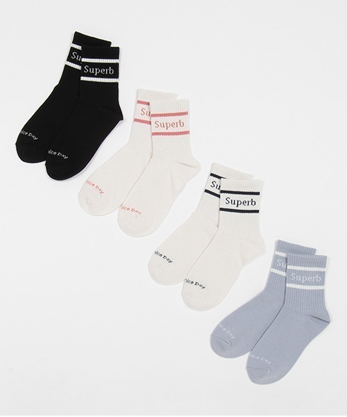 LOVETOXIC（ラブトキシック）の「リブラインロゴソックス（ソックス/靴下・キッズ・オフホワイト/ピンク/ブラック/サックスブルー・FREE）」の5枚目の写真