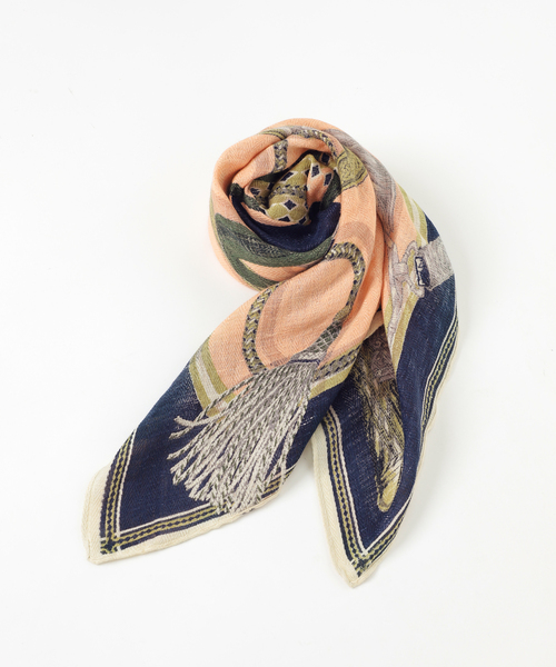 manipuri（マニプリ）の「【manipuri / マニプリ】インドストール ジョッキー（ストール/ショール・レディース・オレンジ・FREE）」の4枚目の写真