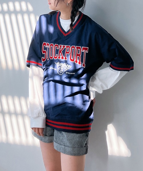 AS KNOW AS plus（アズノゥアズプラス）の「◎リブライン ビッグサイズ ナイロン半袖プルオーバー（Tシャツ/カットソー・レディース・アイボリー/グレー/ネイビー/アイボリー系/サックスブルー系/ピンク系/ブラック系・FREE）」の6枚目の写真