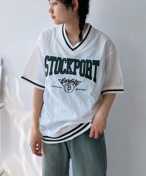AS KNOW AS plus（アズノゥアズプラス）の「◎リブライン ビッグサイズ ナイロン半袖プルオーバー（Tシャツ/カットソー・レディース・アイボリー/グレー/ネイビー/アイボリー系/サックスブルー系/ピンク系/ブラック系・FREE）」の2枚目の写真