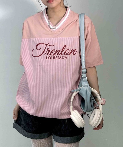 AS KNOW AS plus（アズノゥアズプラス）の「◎リブライン ビッグサイズ ナイロン半袖プルオーバー（Tシャツ/カットソー・レディース・アイボリー/グレー/ネイビー/アイボリー系/サックスブルー系/ピンク系/ブラック系・FREE）」の21枚目の写真