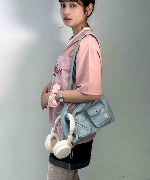 AS KNOW AS plus（アズノゥアズプラス）の「◎リブライン ビッグサイズ ナイロン半袖プルオーバー（Tシャツ/カットソー・レディース・アイボリー/グレー/ネイビー/アイボリー系/サックスブルー系/ピンク系/ブラック系・FREE）」の20枚目の写真
