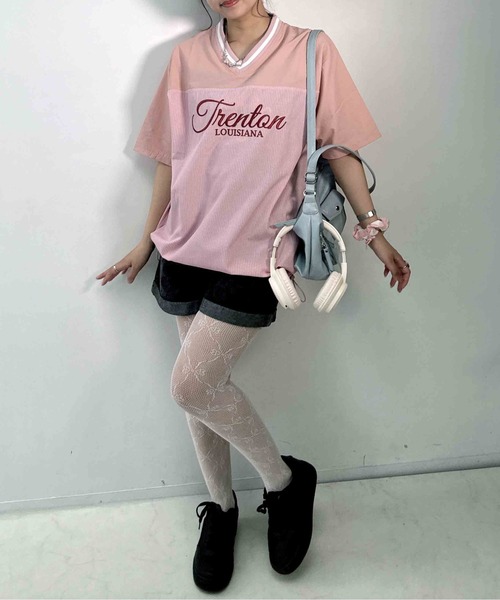AS KNOW AS plus（アズノゥアズプラス）の「◎リブライン ビッグサイズ ナイロン半袖プルオーバー（Tシャツ/カットソー・レディース・アイボリー/グレー/ネイビー/アイボリー系/サックスブルー系/ピンク系/ブラック系・FREE）」の19枚目の写真