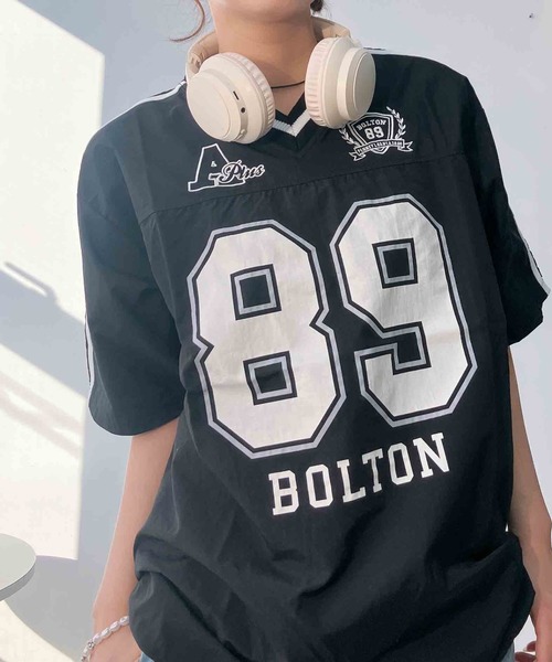 AS KNOW AS plus（アズノゥアズプラス）の「◎リブライン ビッグサイズ ナイロン半袖プルオーバー（Tシャツ/カットソー・レディース・アイボリー/グレー/ネイビー/アイボリー系/サックスブルー系/ピンク系/ブラック系・FREE）」の18枚目の写真