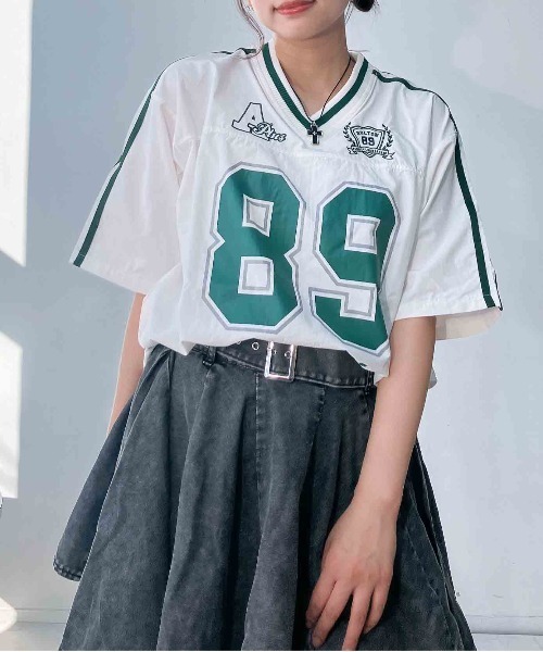 AS KNOW AS plus（アズノゥアズプラス）の「◎リブライン ビッグサイズ ナイロン半袖プルオーバー（Tシャツ/カットソー・レディース・アイボリー/グレー/ネイビー/アイボリー系/サックスブルー系/ピンク系/ブラック系・FREE）」の13枚目の写真