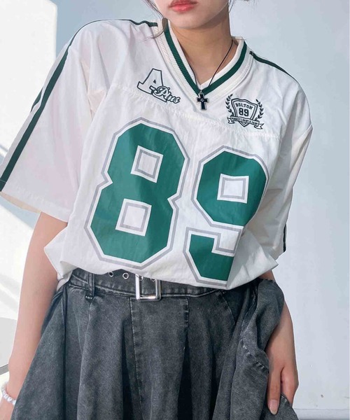 AS KNOW AS plus（アズノゥアズプラス）の「◎リブライン ビッグサイズ ナイロン半袖プルオーバー（Tシャツ/カットソー・レディース・アイボリー/グレー/ネイビー/アイボリー系/サックスブルー系/ピンク系/ブラック系・FREE）」の12枚目の写真
