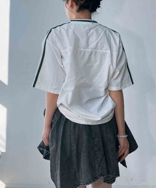 AS KNOW AS plus（アズノゥアズプラス）の「◎リブライン ビッグサイズ ナイロン半袖プルオーバー（Tシャツ/カットソー・レディース・アイボリー/グレー/ネイビー/アイボリー系/サックスブルー系/ピンク系/ブラック系・FREE）」の10枚目の写真