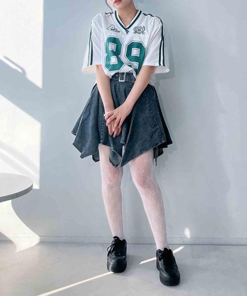 AS KNOW AS plus（アズノゥアズプラス）の「◎リブライン ビッグサイズ ナイロン半袖プルオーバー（Tシャツ/カットソー・レディース・アイボリー/グレー/ネイビー/アイボリー系/サックスブルー系/ピンク系/ブラック系・FREE）」の9枚目の写真