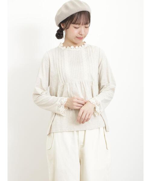 Samansa Mos2（サマンサ モスモス）の「スタンド襟レースカットソー（Tシャツ/カットソー・レディース・ブラック/オフホワイト/ベージュ・F）」の3枚目の写真