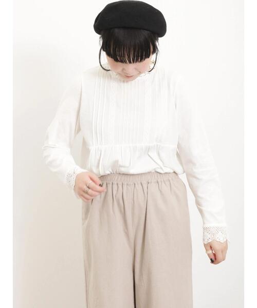 Samansa Mos2（サマンサ モスモス）の「スタンド襟レースカットソー（Tシャツ/カットソー・レディース・ブラック/オフホワイト/ベージュ・F）」の5枚目の写真