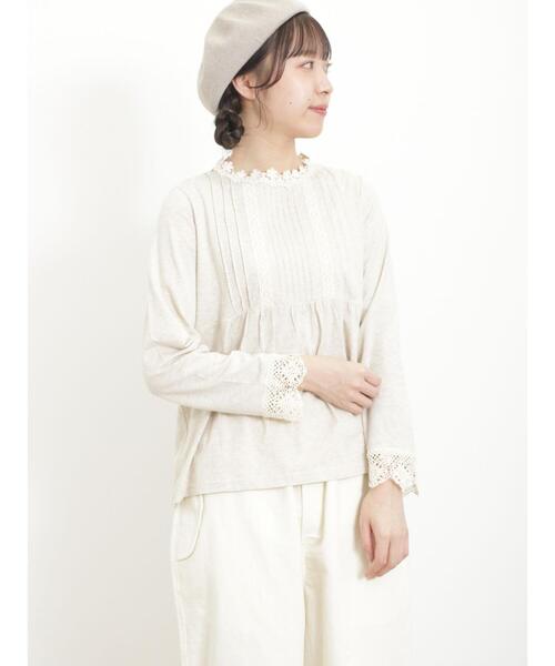 Samansa Mos2（サマンサ モスモス）の「スタンド襟レースカットソー（Tシャツ/カットソー・レディース・ブラック/オフホワイト/ベージュ・F）」の9枚目の写真