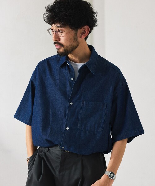 FREAK'S STORE（フリークスストア）の「限定展開 Relax Fit リラックスフィット レギュラーカラー ショートスリーブ デニムシャツ（シャツ/ブラウス・メンズ・ライトインディゴブルー/ダークグレー/ダークインディゴブルー/ブラック・SMALL/MEDIUM/LARGE）」の6枚目の写真