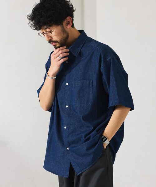 FREAK'S STORE（フリークスストア）の「限定展開 Relax Fit リラックスフィット レギュラーカラー ショートスリーブ デニムシャツ（シャツ/ブラウス・メンズ・ライトインディゴブルー/ダークグレー/ダークインディゴブルー/ブラック・SMALL/MEDIUM/LARGE）」の16枚目の写真