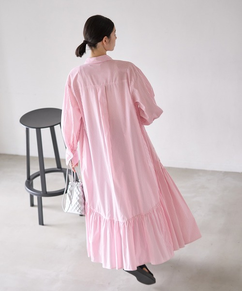 セール】ボリュームストライプシャツワンピース/リンクコーデ（シャツ