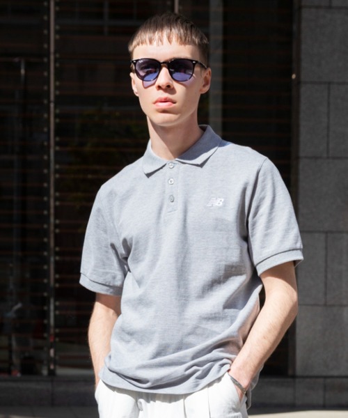New Balance ポロシャツ 6 ホワイト/グレー New Balance ポロシャツ シューパッチポロ メンズ : ZOZOTOWN