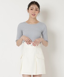 ラメ5分袖リブニット