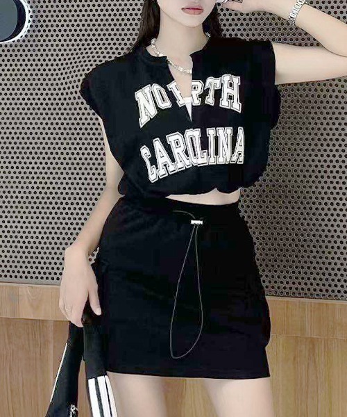 SEN TOKYO(セントーキョー)の「カレッジロゴが可愛い。フレンチスリーブ カーゴミニスカートセットアップ(Tシャツ/カットソー・レディース・ブラック/ベージュ/グレー/カーキ・FREE)」の7枚目の写真