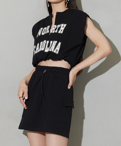 SEN TOKYO(セントーキョー)の「カレッジロゴが可愛い。フレンチスリーブ カーゴミニスカートセットアップ(Tシャツ/カットソー・レディース・ブラック/ベージュ/グレー/カーキ・FREE)」の19枚目の写真